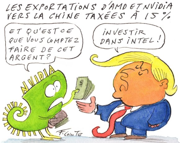 Dessin: AMD et Nvidia reverseront 15 % de leurs revenus engrangés en Chine à l’Administration américaine